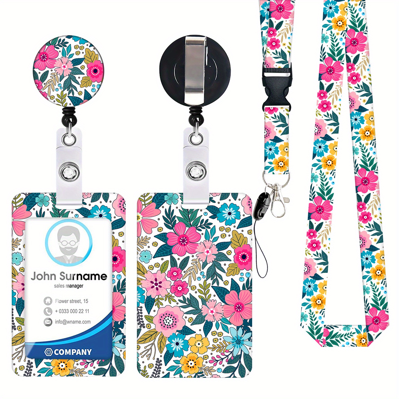 1pc Lanyard Artistic with Sweet Flower/Flamingo/Marbling Pattern,Lanyards for ID Badges for Teachers,Key Lanyard String,Teacher Lanyard Phone