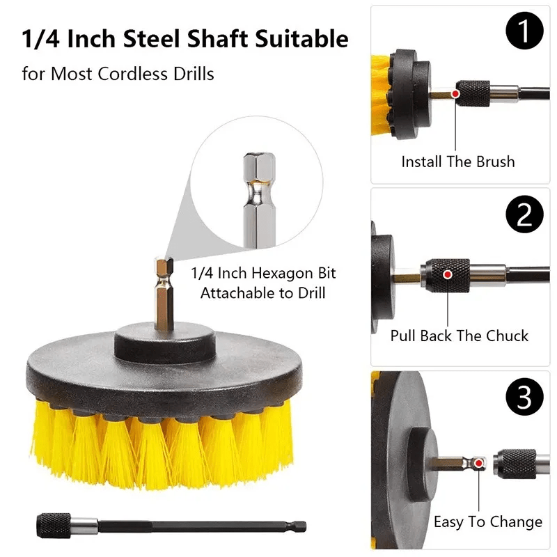 Car Wash Scrub Brush Drill Attachment Kit Cleaning Brushes Easy