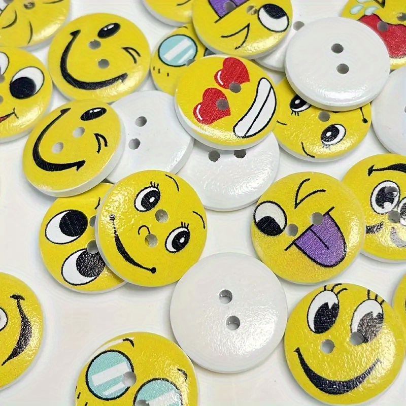 30/50pcs Yellow Cute Face Wooden Buttons, Handmade Diy Coat Boots Sewing Clothing Accessories