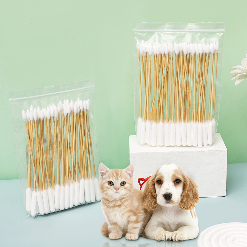 50pcs/bag Gentle Pet Ear Cleaning Cotton Swabs - Double-Headed, Wooden Handle, Uncharged, Soft and Absorbent Cotton for Dogs Ear Hygiene and Care_voghion.com