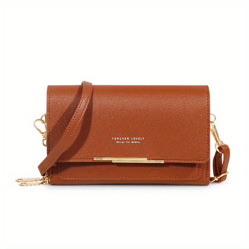 Mini Flap Crossbody Phone Bag, Letter Print Shoulder Bag, Women's Studded Decor Square Purse (4.7*6.7*3.7) Inch,Geometric,Flower Brown,$10.99,Temu