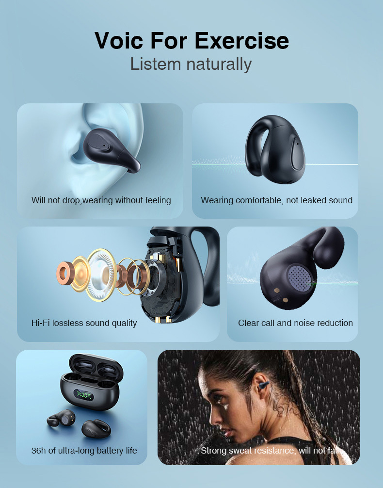 Aolon Ear Clip Sports Auriculares Inalámbricos Batería Larga - Temu Chile