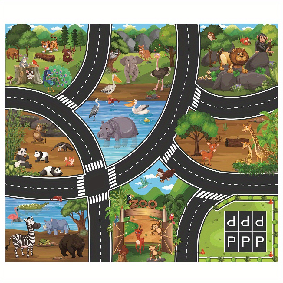 Kids Educational Play Mat Cartoon Road Map Traffic Rug For Babies