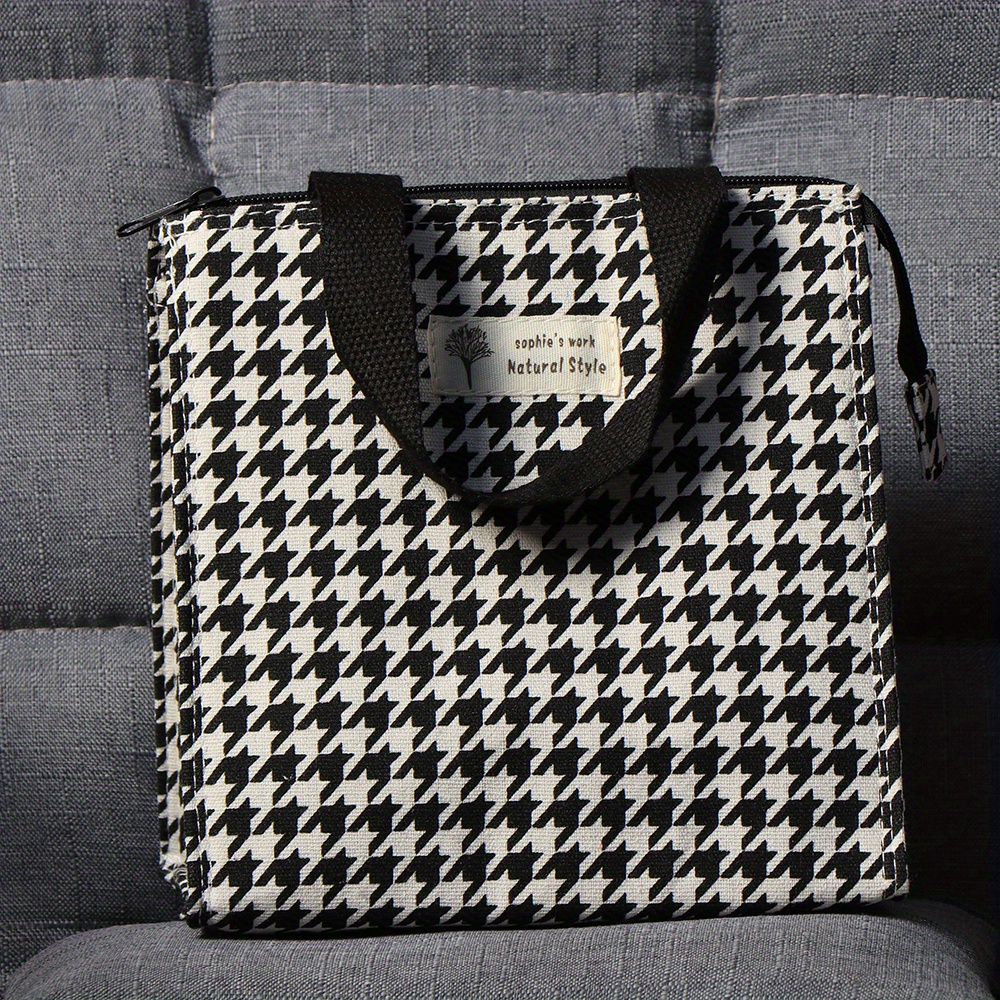 Black And White Checkered Handbags Insulted Lunch Box Bag - Temu