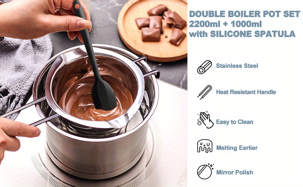  Chocolate Melting Pot - 600ML Double Boiler with Heat Resistant  Handle, Stainless Steel Double Boiler Pot Set, Double Boilers for Stove Top  can Melt Chocolate, Butter, Candy and Candle: Home 