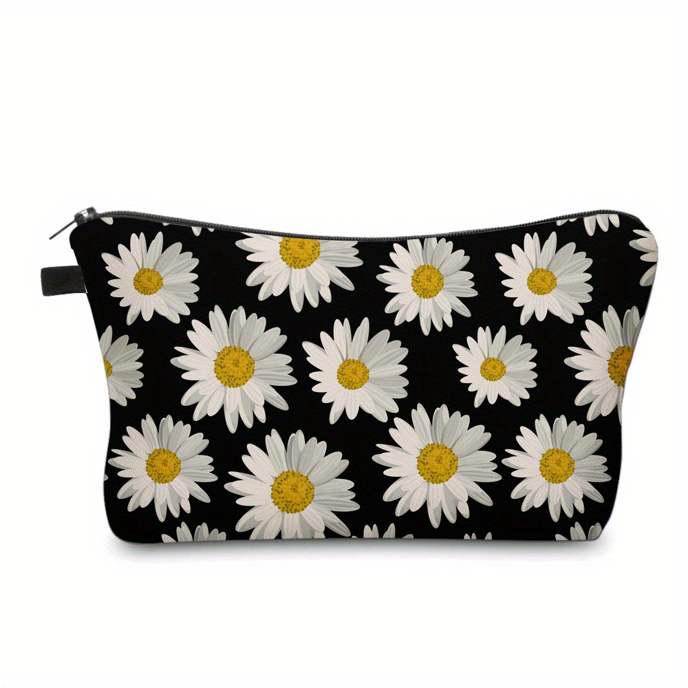 3d Printed Daisy Small Cosmetic Bag, Polyester Makeup Bag Cute Fashion Wallet Cosmetic Bag Portable Storage Bag Travel Makeup Bag Holiday Gift 52353