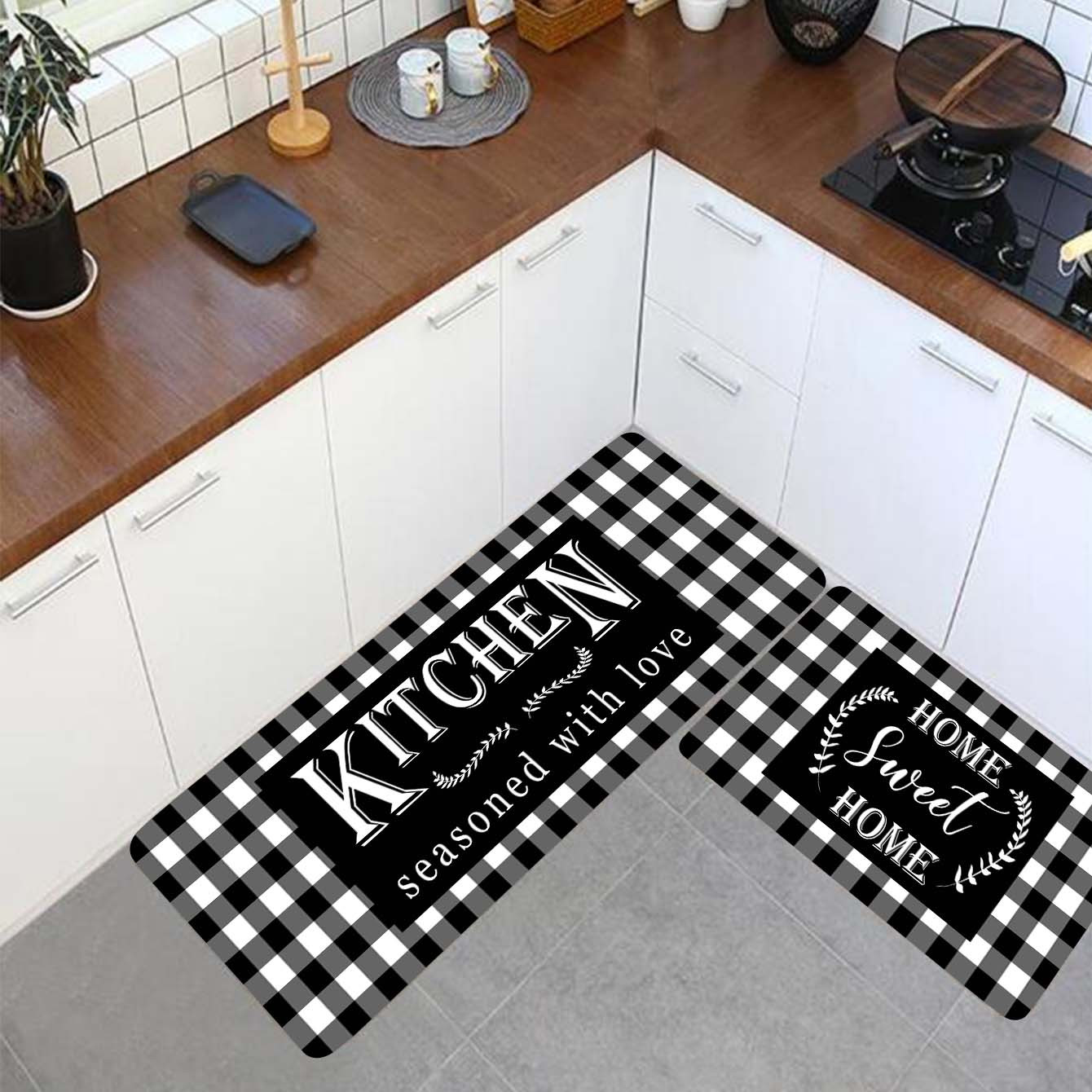 1pc Letter Graphic Kitchen Rug, Modern Chef Hat & Letter Graphic Polyester Floor  Mat For Kitchen