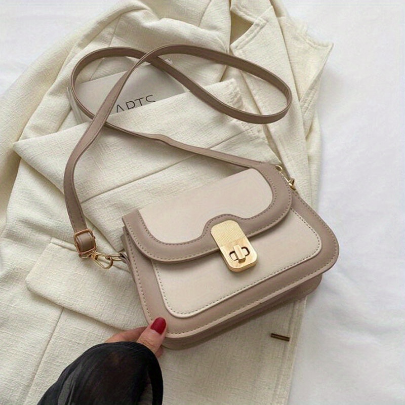 Minimalist Colorblock Bucket Bag, All-match Turn-lock Shoulder Bag