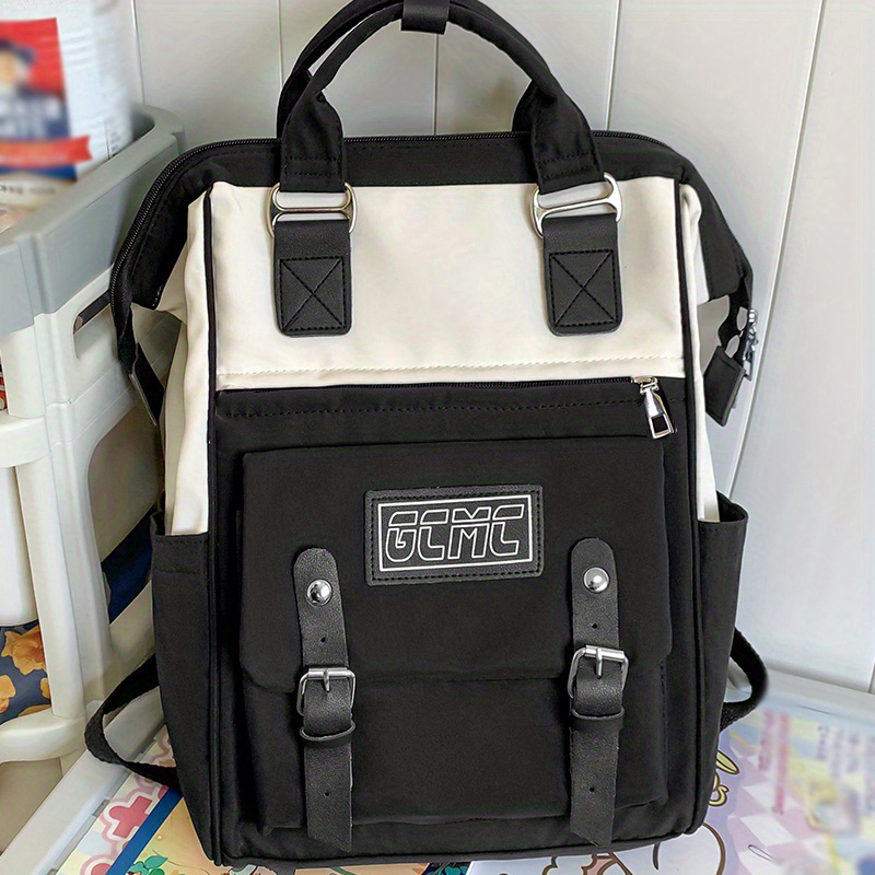 Contrast Tote Backpack Preppy Style School Bag For Travel Work