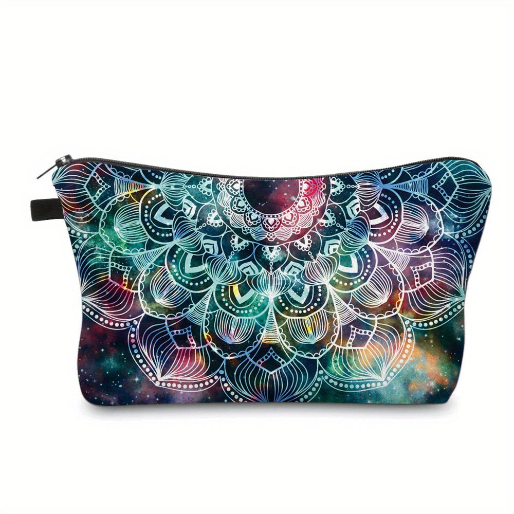 Image of Mandalora Makeup Pouch - Vibrant Pattern Polyester Cosmetic Bag With Zipper, Portable Organizer For Travel & Gifts, Ideal For Holidays, Travel Organizer|vibrant Design|zippered Pouch, Makeup Pouches