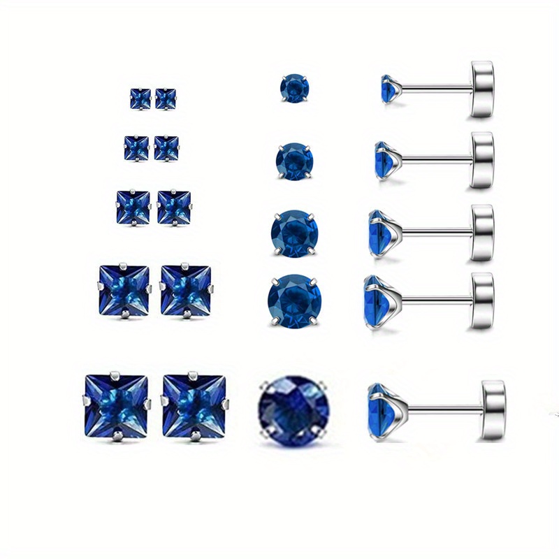 Flat Back Stud Earrings Stainless Steel Zircon Stud Earrings - Temu