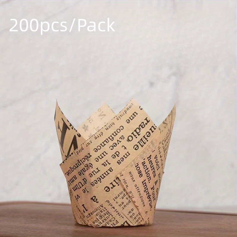200pcs, Creative Tulip Muffin Cups - Newspaper Pattern Paper Cupcake & Muffin Liners For Birthday, Wedding, And Holiday Parties
