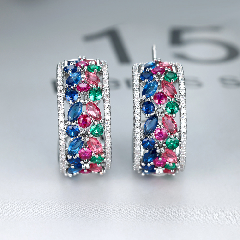 Zirconia C Shaped Dangle Earrings