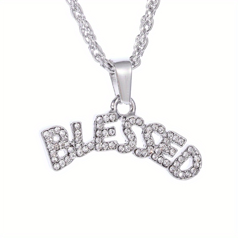 1pc High Quality Hip Hop Trendy Metal Inlaid Synthetic Zirconia Letter Pendant Necklace For Men Women Luxury Jewelry