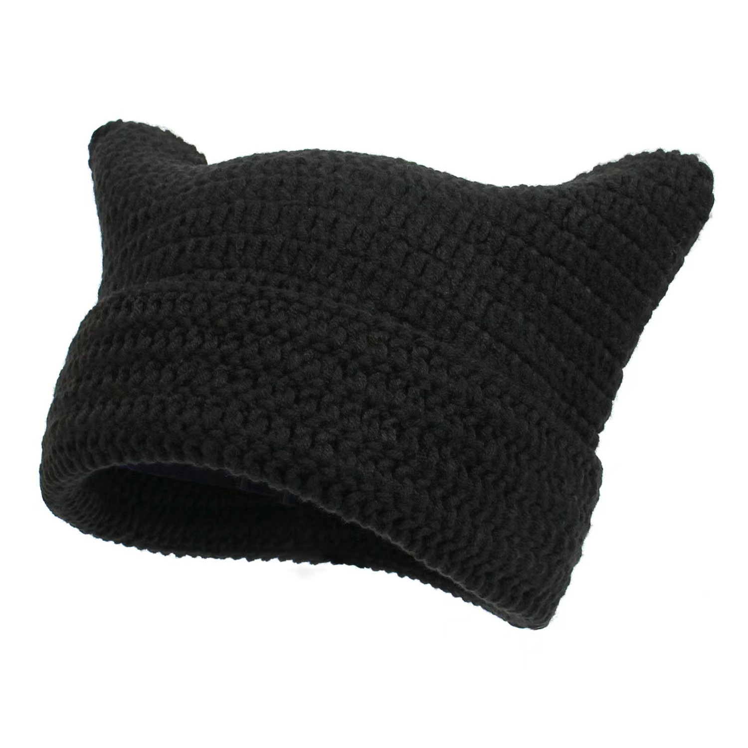 1pc Ear Flap Hat Women Winter Cat Ears Hats Soft Slouchy Striped ...