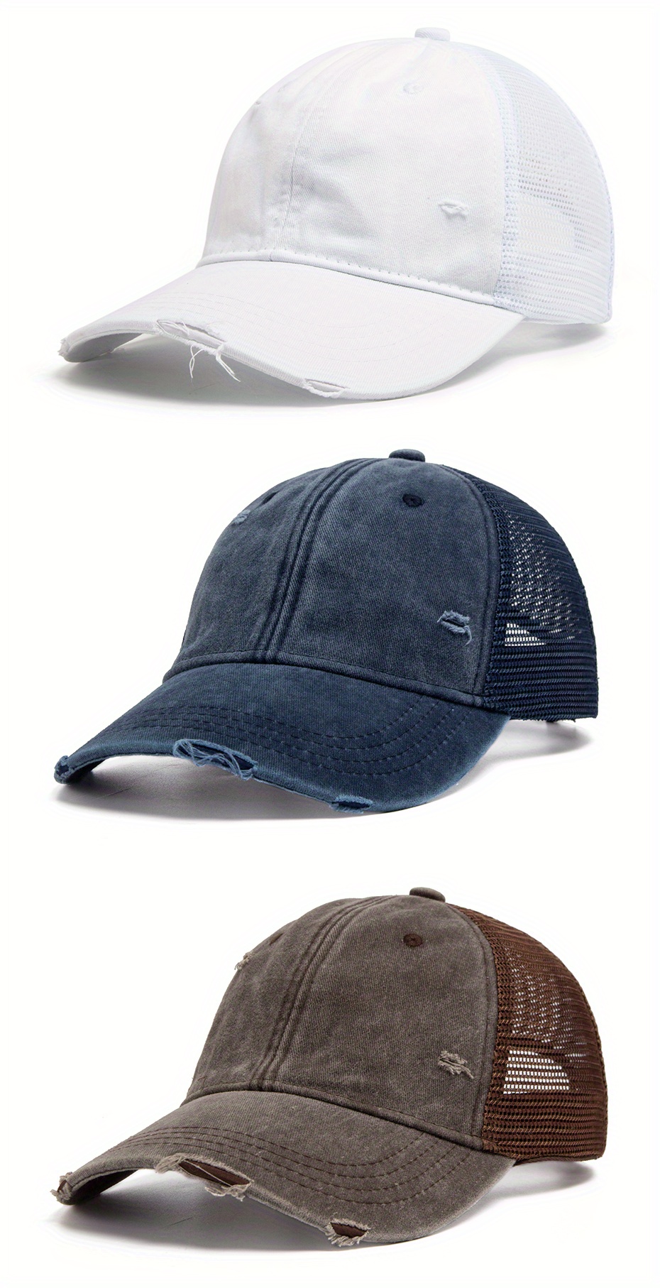 Summer Embroidered Baseball Cap Mesh Trucker Hat Vintage Washed Distressed  Outdoor Sport Beach Hat for Men Women