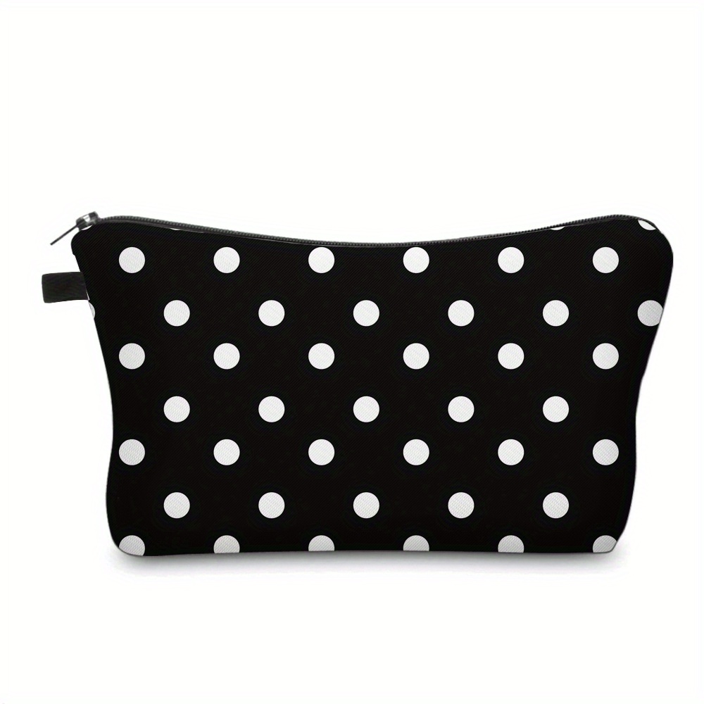 Image of Chic 3d Polka Dot Polyester Makeup Bag - Cute Fashionable Cosmetic Pouch With Zipper, Portable Travel Organizer, Ideal Holiday Gift, Portable Makeup Bag| Design|polyester Material, Cosmetic Travel Bag