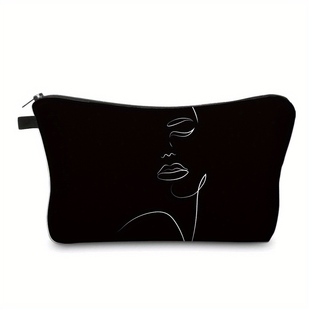 TEMU 3D-Gedruckte Gesichtslinien Kleine Make-up Tasche, Polyester Make-up Tasche Niedliche Mode Geldbörse Make-up Tasche Tragbare Aufbewahrungstasche