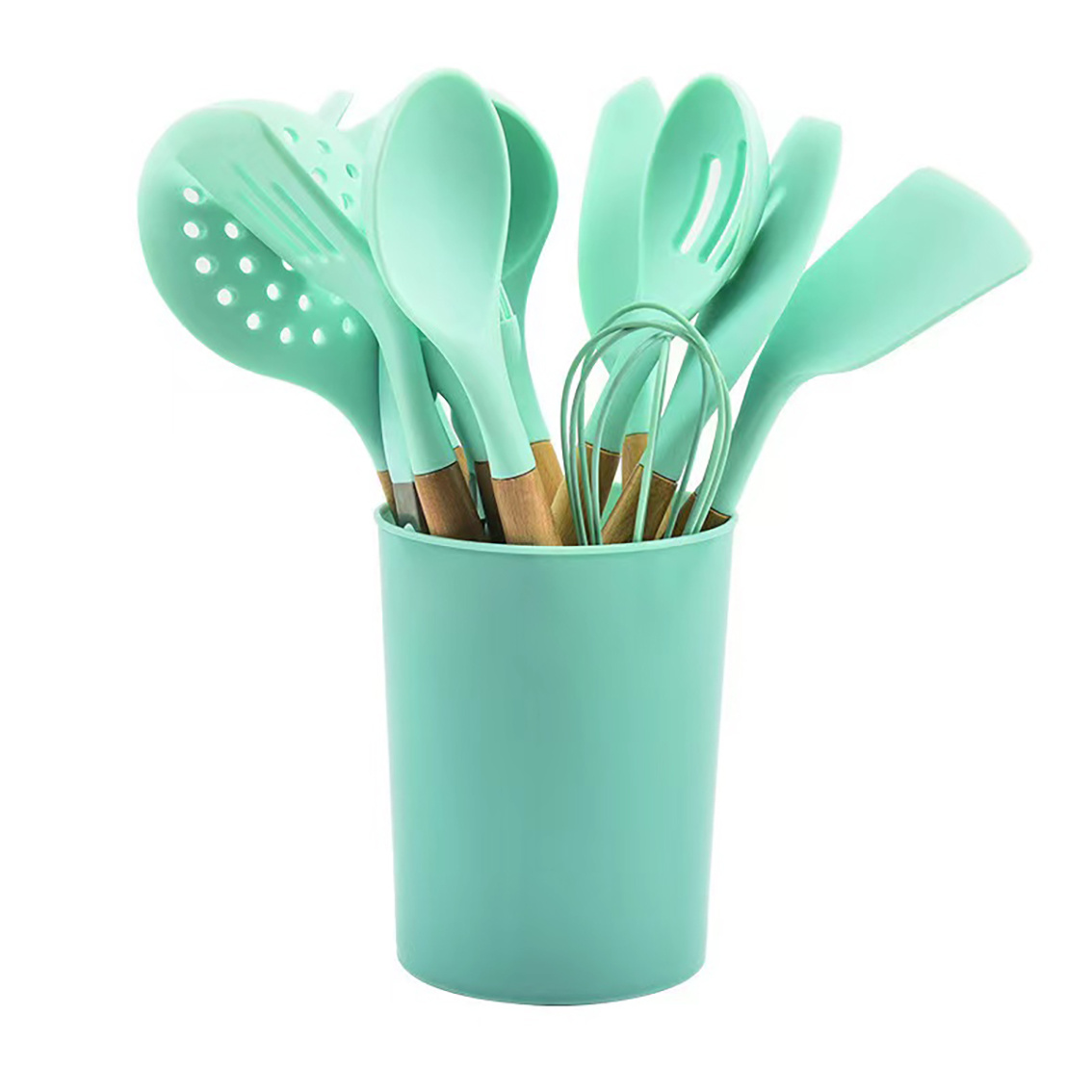 Silicone Kitchen Utensils Set, 11PCS Silicone Cooking Utensils, Mint Green Silicone  Spatula Spoons Set Turner Tongs with Wooden Handle, Best Kitchen Utensils  for Cooking 