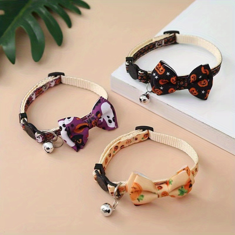 Pet Halloween Cat Collar Puppy Collar Bow With Bell Adjustable Dog