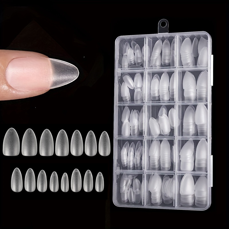 E-shop Box mit 330 Kurzen Mandel-Nagelspitzen – Verbesserte Matte Gel-Nagelaufkleber, Kein Feilen Erforderlich, Vorgeformte Vollabdeckung Kurze