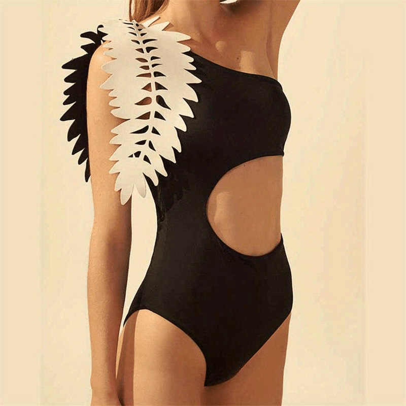3d Flower Applique One Shoulder Swimsuit - Temu