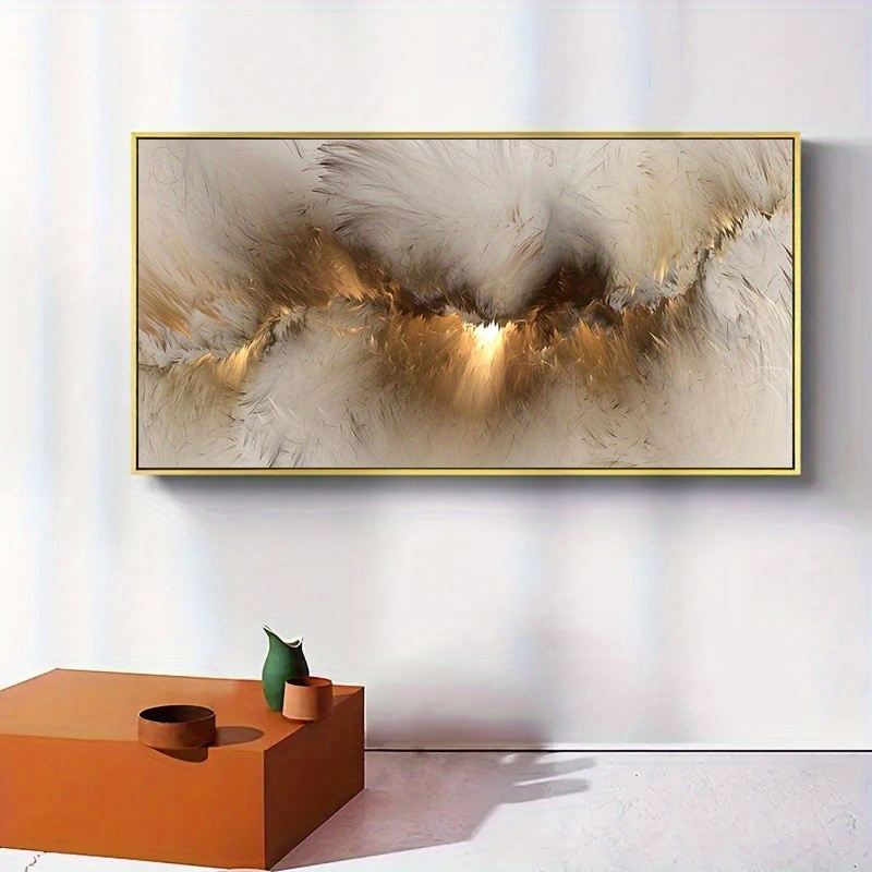 Image of 1pc Grey And Yellow Cloud Oil Painting Wall Art For Living Room And Bedroom Decor - 19.68x39.37 Inches - No Frame Required