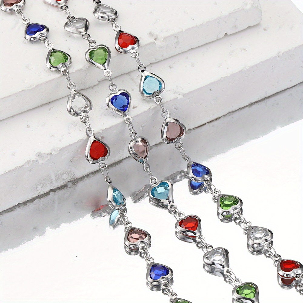 1meter Crystal Bead Chain Colorful Love Heart Oval Glass - Temu