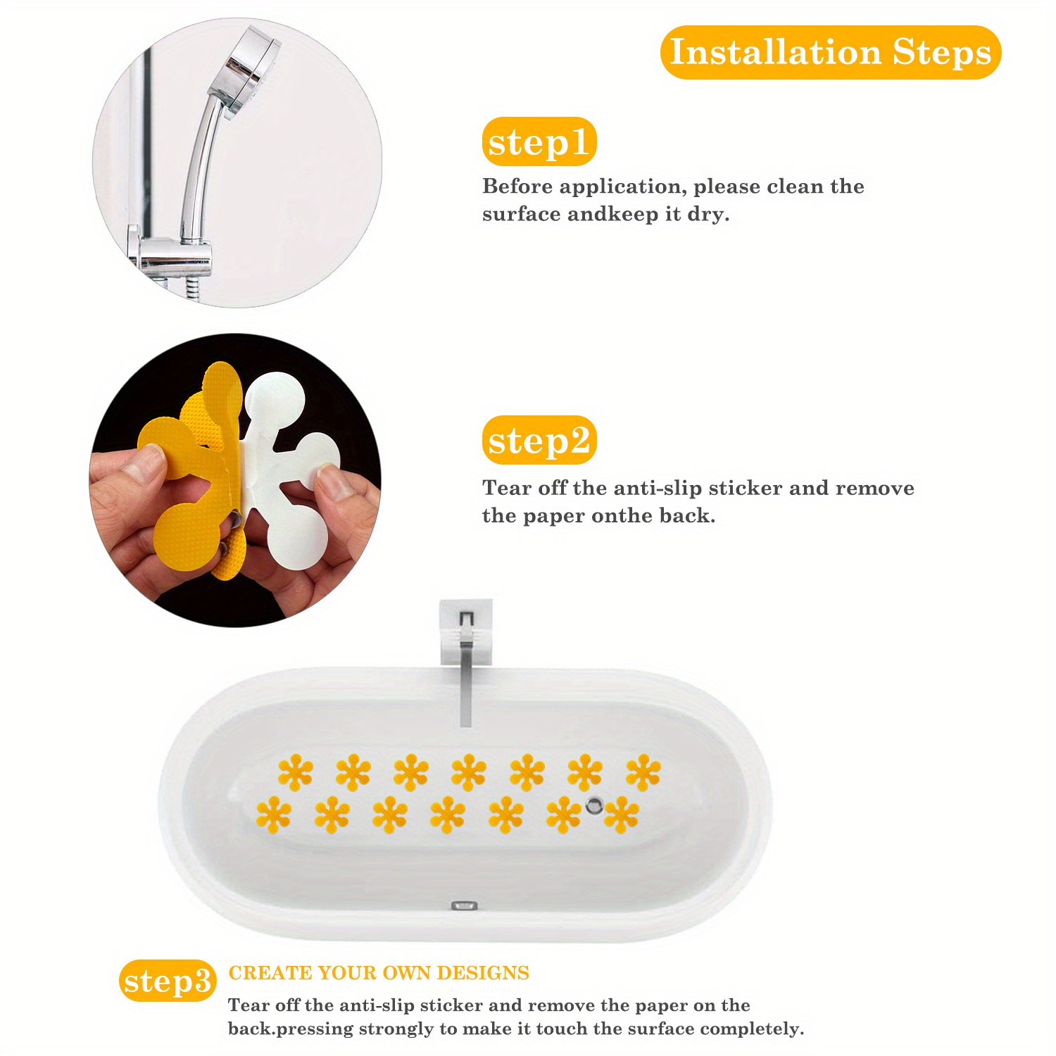 10pcs yellow snowflake shaped bathtub non slip stickers creative anti slip shower tread sticker bathroom non slip strip safety bathtub strips   decals bathroom accessories details 5