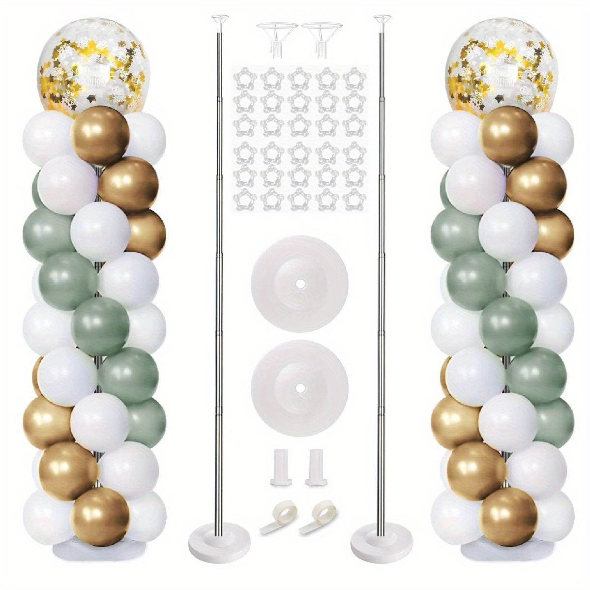 RUBFAC Kit de soporte de columna de globos para piso, 2 juegos de soportes  ajustables para globos con base y poste, 30 anillos de globos, decoraciones