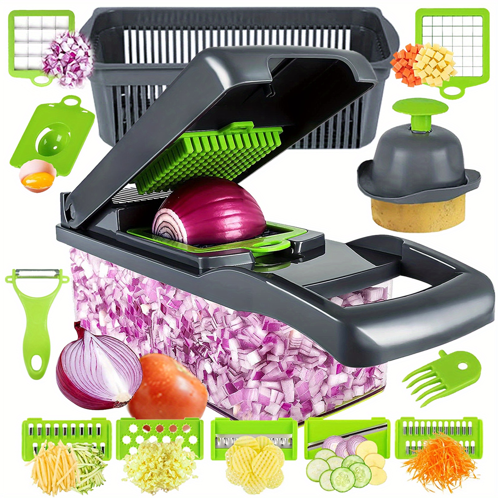 Vegetable Chopper, Pro Onion Chopper, Multifunctional Food Chopper,  Adjustable Vegetable Slicer, Veggie Slicer For Salad Potatoes Carrots  Garlic Onion With Container, Kitchen Gift Gadget Temu