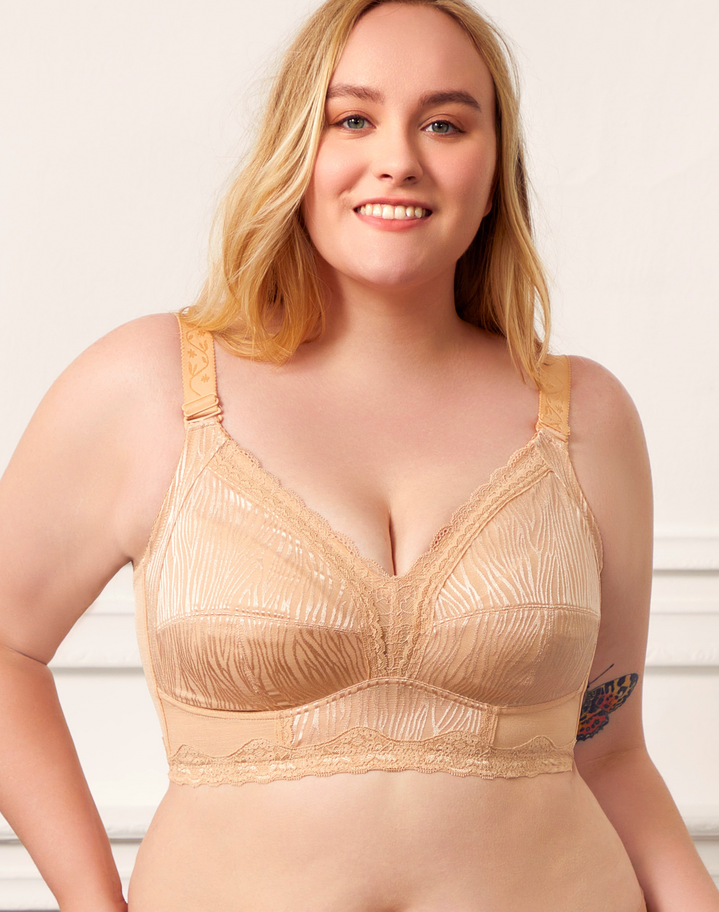 Womens Bra Plus Size Full Coverage Wirefree Non-Padded Cotton 46G Beige