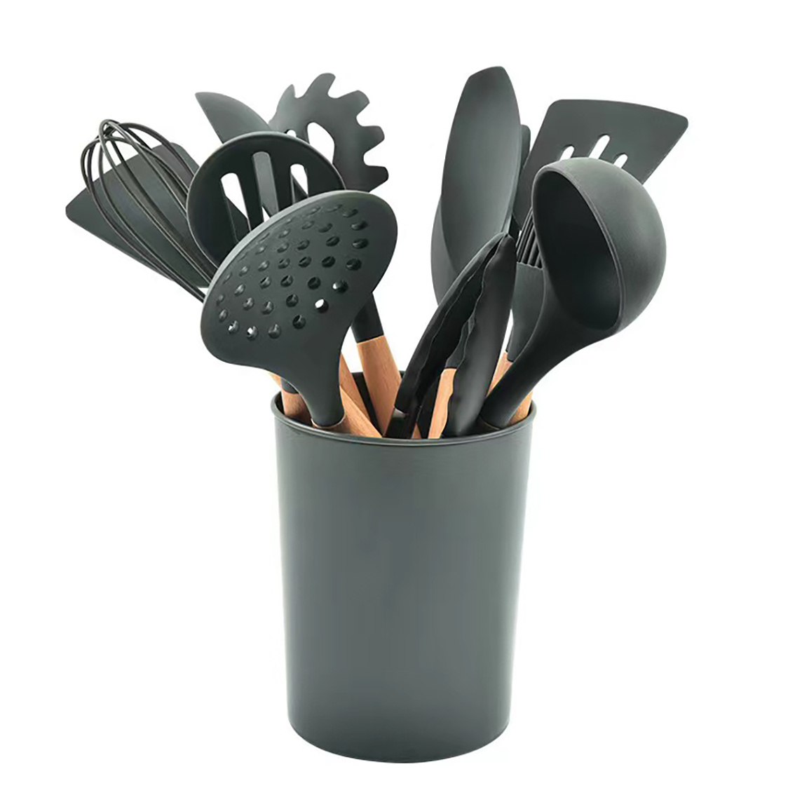 Wooden Handles Non-Stick Spatulas Black Silicone Rubber Cooking Utensils  Shovels