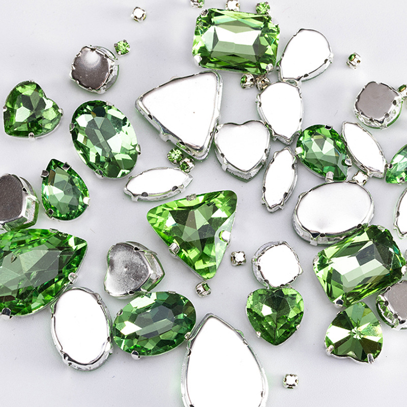 Claw Crystal Rhinestones 50pcs Sew on Rhinestone Dark Green Glass