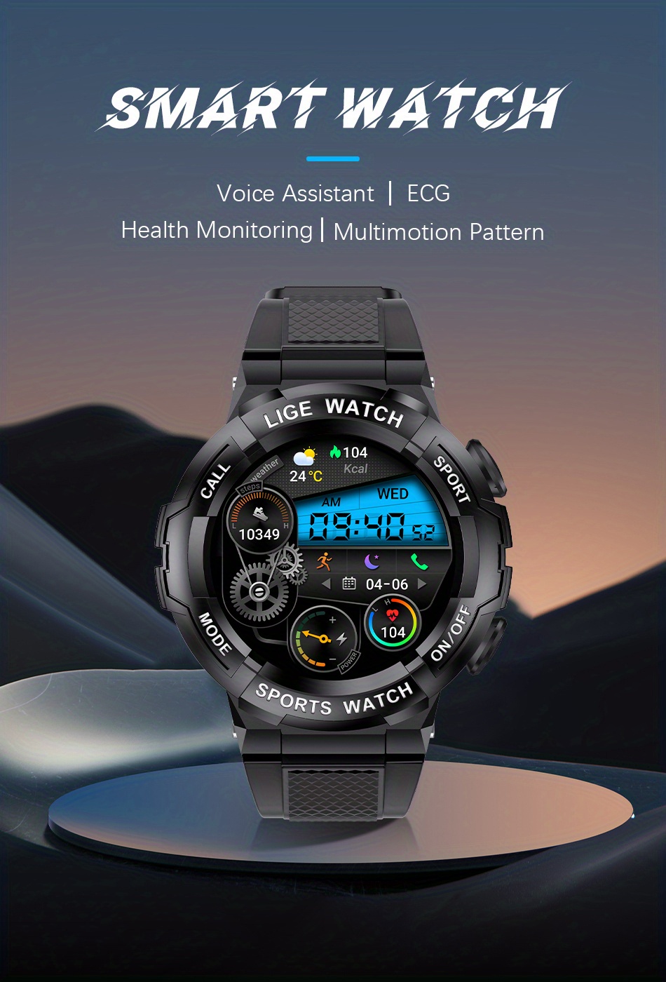 LIGE Reloj inteligente para hombre con texto y llamadas, presión arterial  de 1.32 pulgadas, monitor de sueño, reloj inteligente con cronómetro