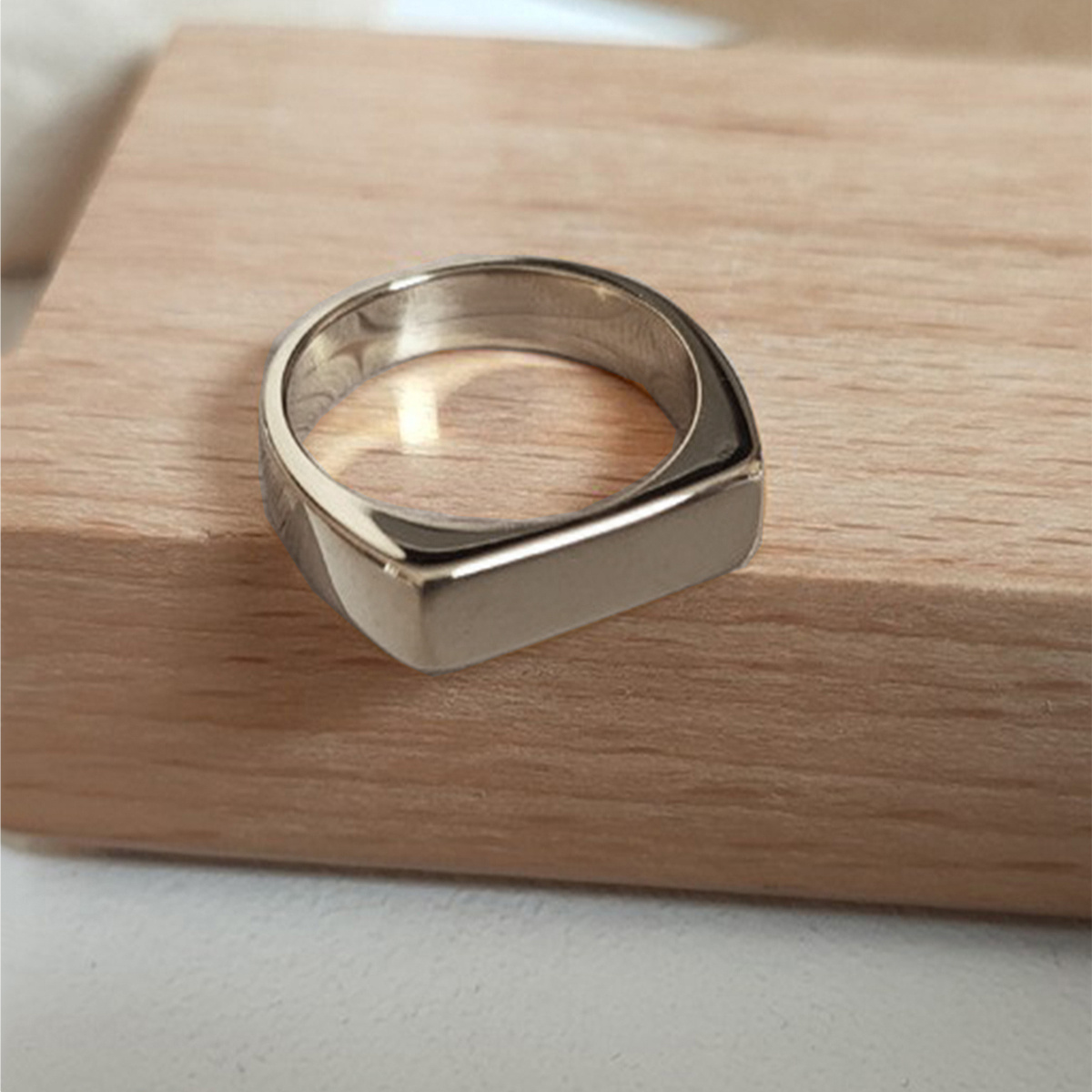 1pc Plate Ring Flat Couple Stainless Steel Ring Band