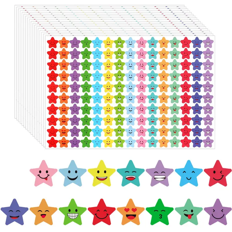 1500 Stück Stern aufkleber 15 Designs Glückliches Gesicht - Temu
