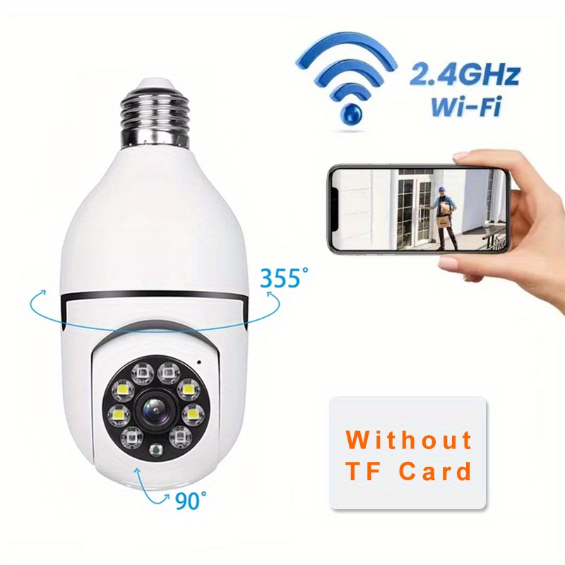  E27 Bulb Wifi Smart Camera, 2.4GHZ-2.4835GHZ Wireless Wifi  Bulb Socket Security Camera,128GB Memory Card, 355 Degrees Left and Right,  90 Degrees Up and Down Screen Flip for OS for Android(DP17) 