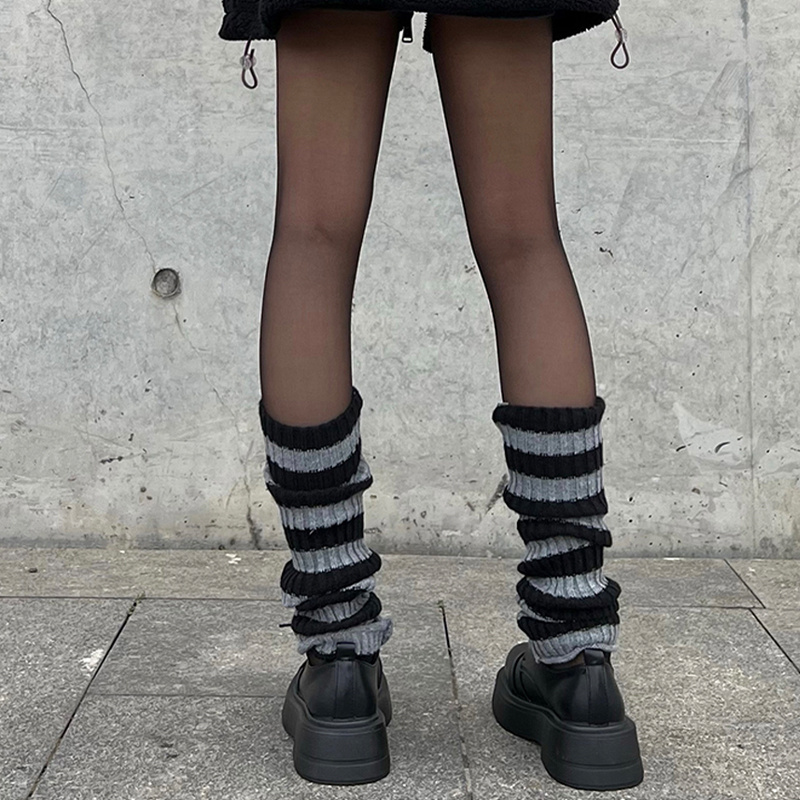Striped Knitted Leg Warmers Harajuku match Knee High Socks - Temu Canada