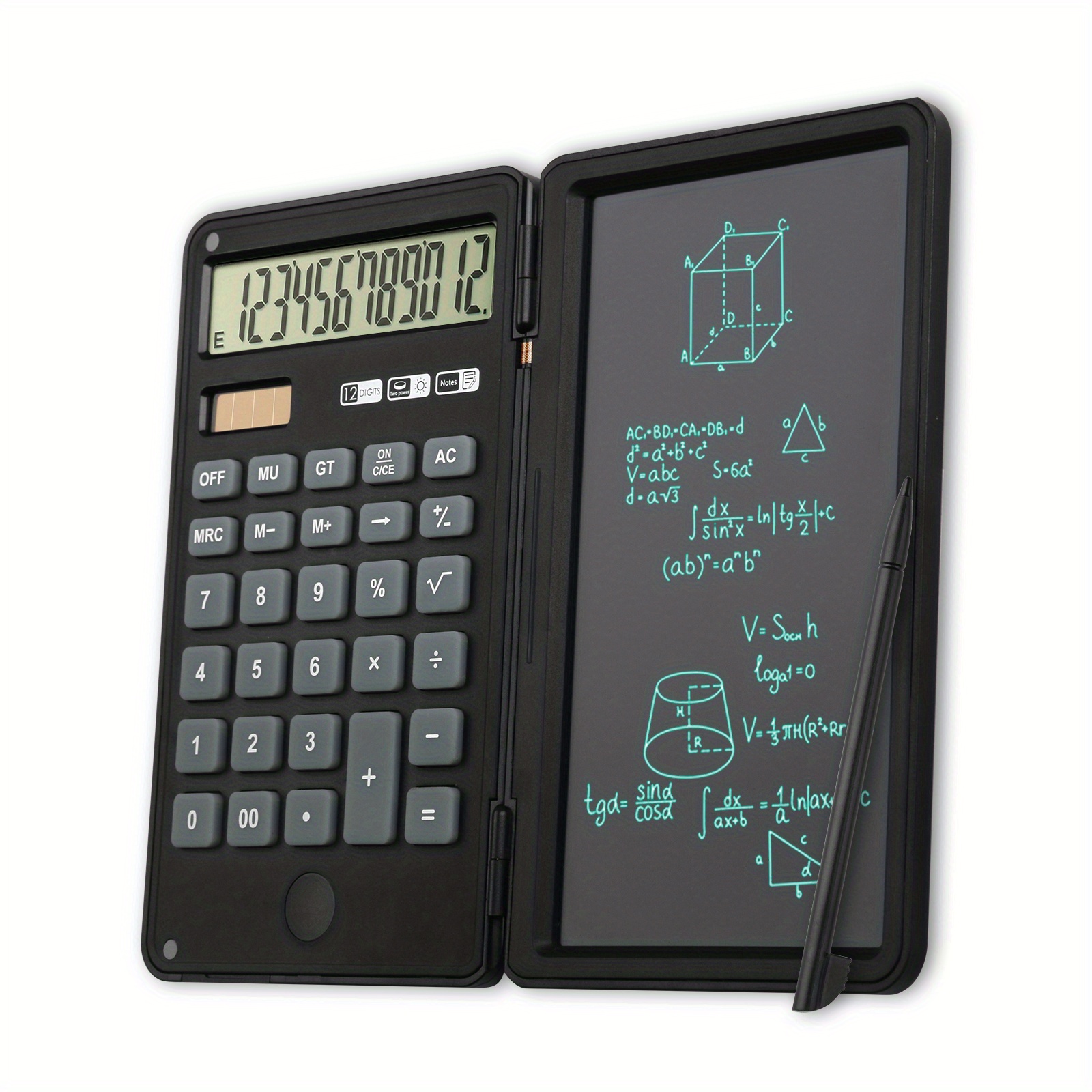 happyfit calculators 12 digit desktop calculators with 6 inch lcd writing tablet solar and battery dual powered basic calculator notepad portable folding calculator for kids school office