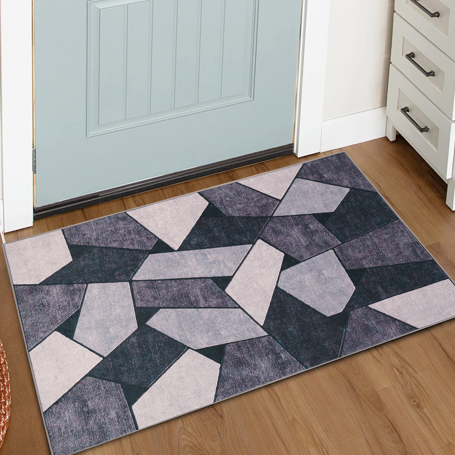 Grey Black Bohemian Tribal Area Carpet, Retro Grid Small Entrance