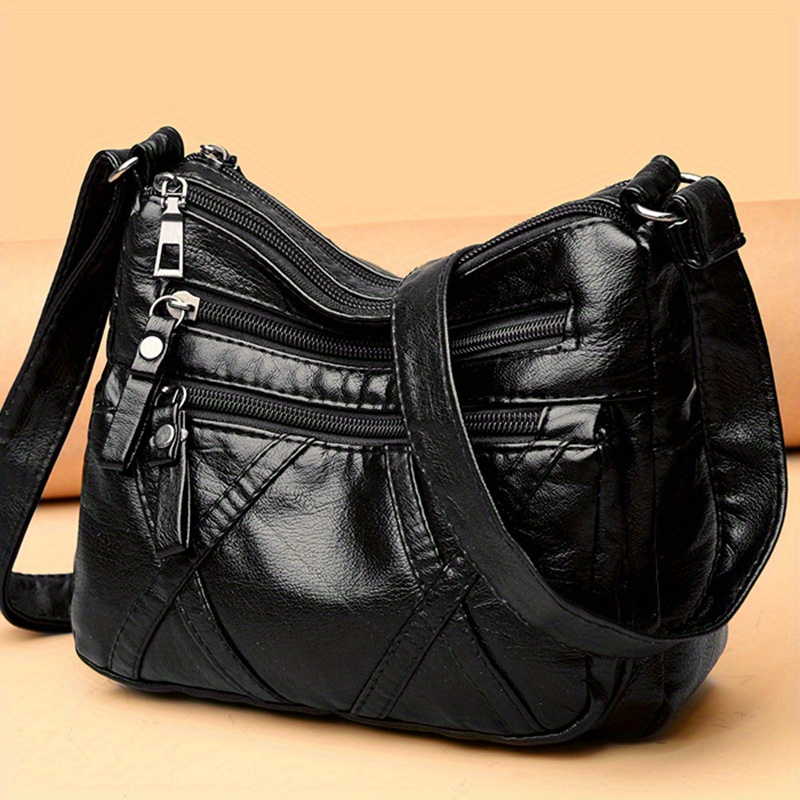 Multi Pockets Crossbody Bag Soft Pu Leather Shoulder Bag Temu