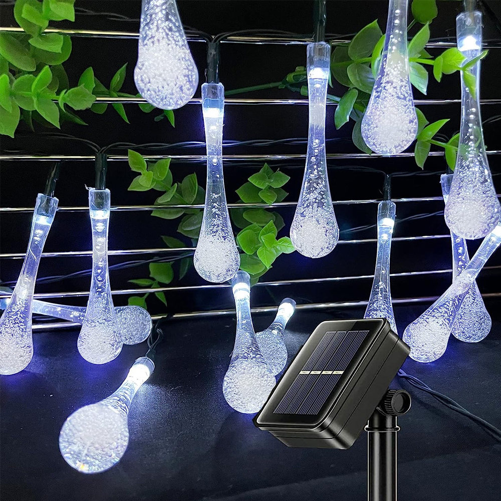 1pc water drops solar string light 6 5m 30led outdoor waterproof lighting crystal string lights with 8 lighting modes solar garden lights outdoor patio porch christmas wedding party garden wall decoration colourful warm white white details 9