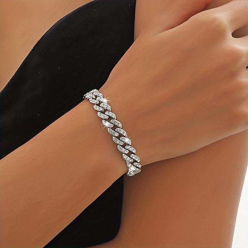 Fashion Trendy Jewelry Luxurious Sparkling Rhinestone Cuban Chain Women's Date Jewelry Gift