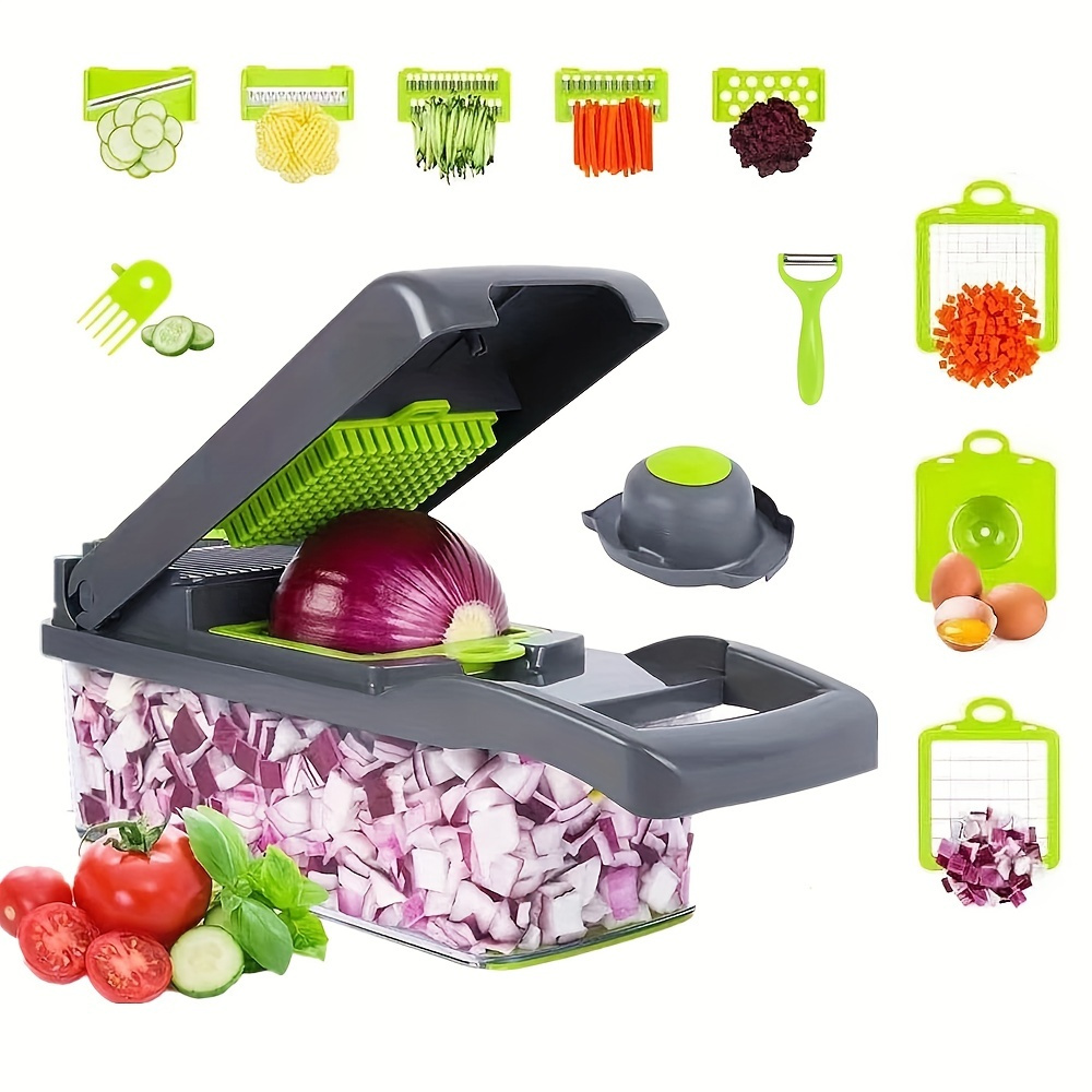 Vegetable Chopper, sktome Veggie Chopper, Multifunctional 12 in 1 Food Chopper, Vegetable Slicer Dicer with 8 Blades, Onion Chopper Vegetable Cutter