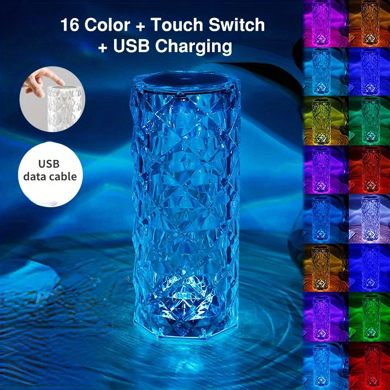 Crystal Diamond Table Light Touch Cordless Table Lamp with USB