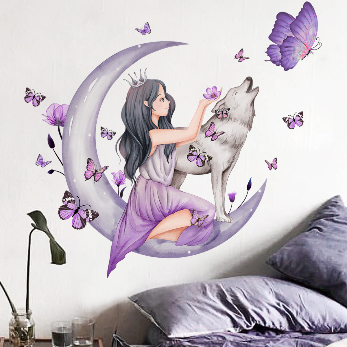 1 Autocollant Mural Artistique Fleurs Lune Fille Motif - Temu France