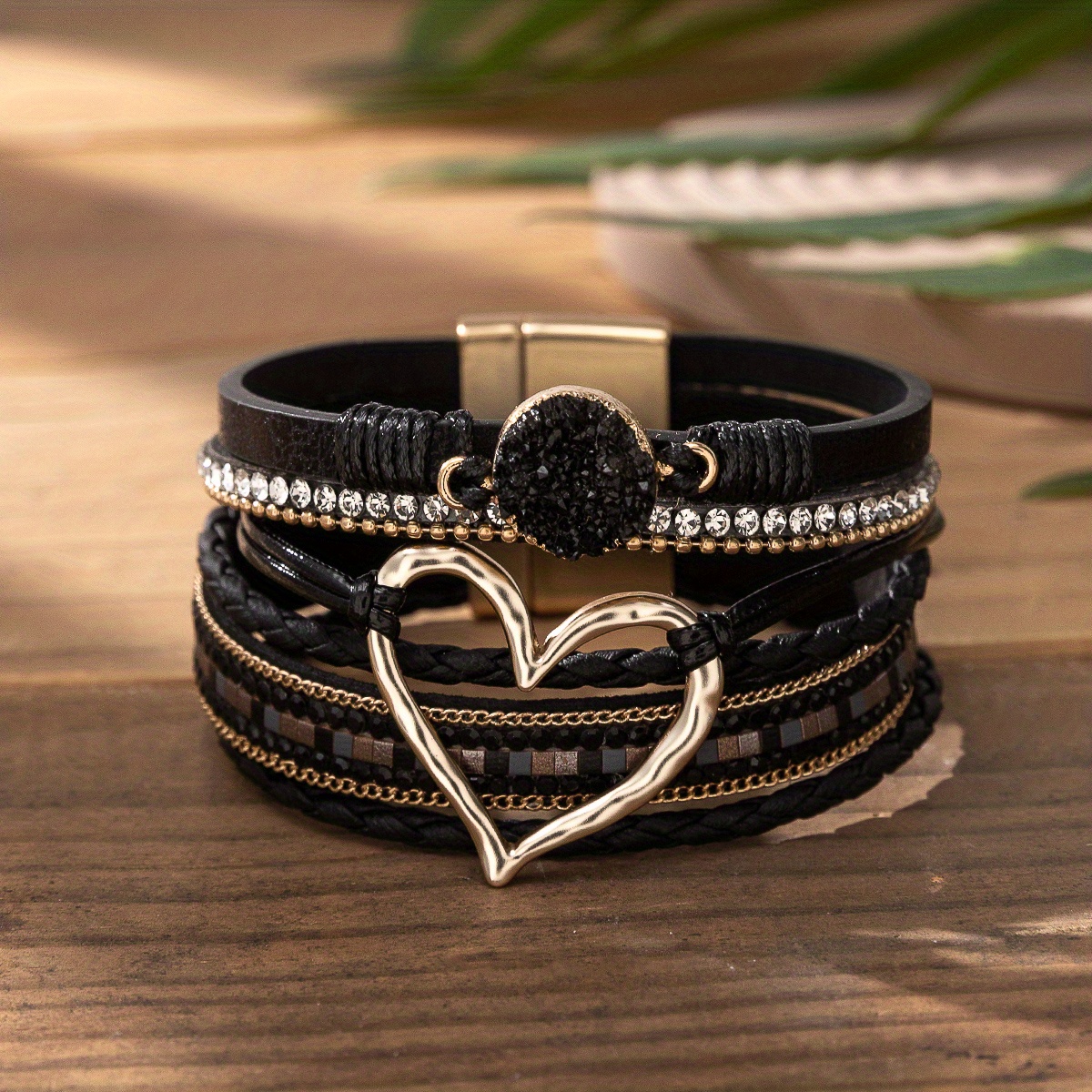 LOVER Belt Gold and black rhinestone heart clasp