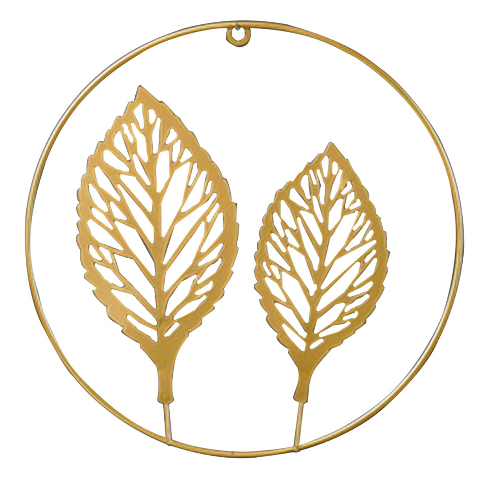 Wall Hanging Round Metal Decor Golden Leaves in Circle | Smartishhouse