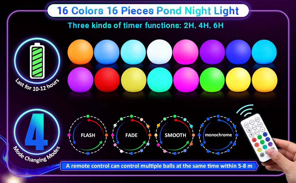 1pc floating pool lights for swimming pool remote control 3 inch led rgb color changing lights ip68 waterproof light up pool float glow balls for pool at night lights for hot tub pond garden lawn party decor details 1